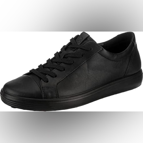 ECCO Women's Soft Classic Black Leather Sneakers - Picture 2 of 7